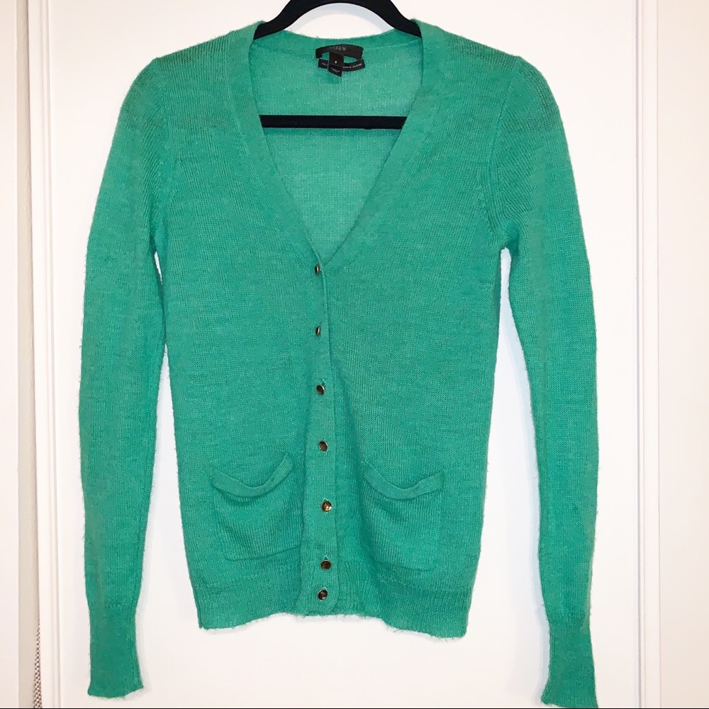 J. Crew Green Cardigan, Alpaca & Merino Blend